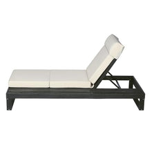 Merax 4-Piece Black Acacia Wood Chaise Lounge with 4-Inch Beige 4-Fold Cushion Set, Adjustable Outdoor Patio Lounger with Flat Side Surface, for Poolside