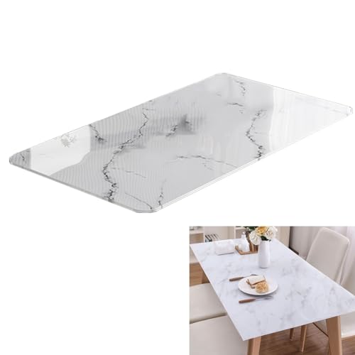 Rectangle Polished Edge Tempered Glass Table Topwith Marble Design, 8mm Thick, 100 Lbs Load Capacity, Scratch-Resistant, Durable, Versatile Use for Dining, Coffee, Or Garden Tables(B,100x100cm)