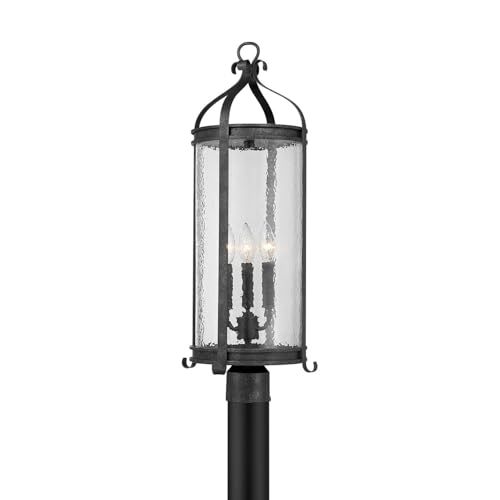 Savoy House 5-115-337 Preston Traditional Clear Pebbled Glass Outdoor Post Lantern, 3-Light 180 Total Watts, 27" H x 11" W, Iron Oxide