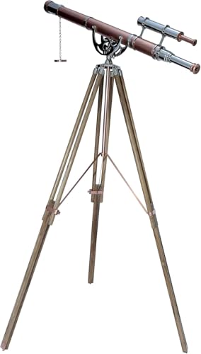 Antiqueex Nautical Vintage Double Barrel Telescope Chrome Finish