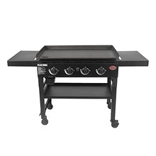 Char-Griller® Flat Iron 4-Burner Propane Gas Flat-Top Griddle with Steel Griddle Top, Wind Guards and Instant-Ignition, 775 Cooking Square Inches in Black, Model E8936