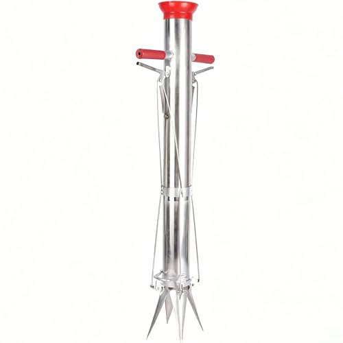 GYPSYFY Stainless Steel Seedling Transplanter Long Handled Bulb Planter Tool Manual Vegetable Transplanting Tool Stand Up Weeder Sod Plugger for Garden Outdoor Planting red