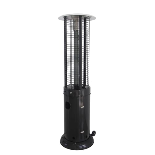 77'' Tall Commerical Grade Glass Tube Patio Heater, Heavy-Duty Construction, Glass Tube in Black, Wheels, Regulator and Hose