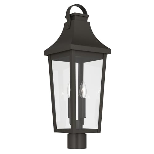 Kichler 25.25 Inch Cleary 2 Light Outdoor Modern Traditional Post Light, with Clear Glass in Olde Bronze, Waterproof Aluminum, (25.25" H x 8.5" W), 59197OZ