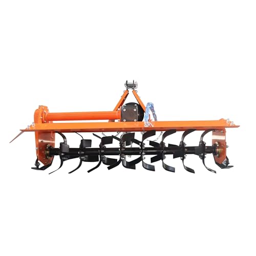 Chery Industrial 3 Point Rotary Tiller Attachment Fits Cat 1 Tractors Single Speed PTO Driven Cultivator 540 RPM Gearbox (Orange + ABS+Steel(Q235)+53‘’)