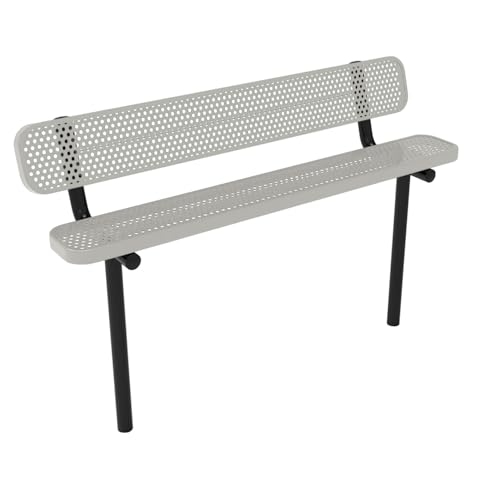 COATEDOUTDOORFURNITURE Bench, Grey, Punched, 6Ft, with Back, Inground