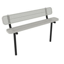 COATEDOUTDOORFURNITURE Bench, Grey, Punched, 6Ft, with Back, Inground
