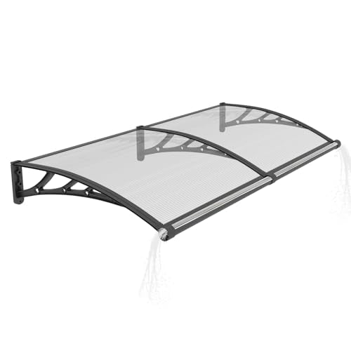 Outsunhom 60 x 60 Inch Door Awning Exterior with Drainage,Rain Snow Sun UV Protection,Polycarbonate Overhang Canopy with Reinforced PP+GF Brackets, Awnings for Door Entrance,Window,Patio, Porch & Deck