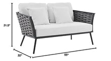 Modway Stance Outdoor Patio Contemporary Modern Woven Rope Loveseat in Gray White