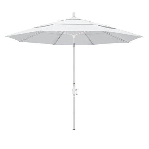 California Umbrella 11' Round Crank Lift, Collar Tilt, Aluminum Pole, Fiberglass Rib Patio Umbrella, White Finish, White