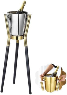 Eoweiot Free Standing Wine Cooler Bucket Stand, 84cm Stainless Steel Champagne Holder with Removable Tub,for KTV BBQ Restaurant Outdoor (B)