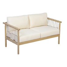 Seeheool Light Teak Acacia Wood Beige Rope, Oversized Outdoor Lounge Loveseat for Patio, Backyard with Cream Cushions
