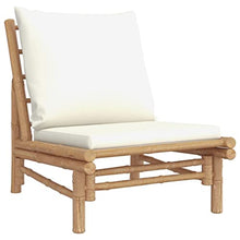 LKJVFCPW 5 Piece Bamboo Patio Lounge Set with Cream White Cushions, Rustic Garden Bench and Chairs for Outdoor Seating