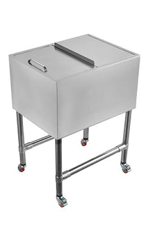 24 Inch Commercial Ice Bin with Sliding Lid - 64L Stainless Steel Underbar Ice Chest with Drain System - Insulated Ice Storage Bin on Wheels for Bar, Restaurant, & Cocktail Station