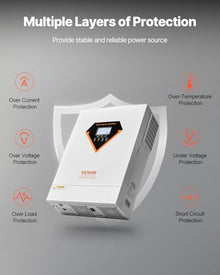 VEVOR Hybrid Solar Inverter, 6000W, All in One Pure Sine Wave Power Inverter Charger, 48V DC to Single-Phase 220/230V AC, with 120A MPPT Solar Controller, for Off-Grid System Lead Acid Lithium Battery