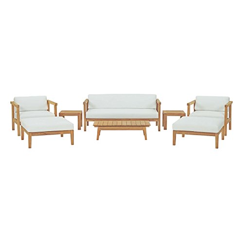 Modway EEI-3110-NAT-WHI-SET 8 Piece Bayport Outdoor Patio Teak Set, Natural White