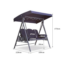 Patio Porch Swing with Adjustable Canopy, 3-Seat Swing Chair with Anti-Slip Foot Pads & Seat and Back Cushions, A-Frame Structure, for Backyard Lawn Garden Park(Blue)