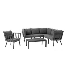 Lounge Sectional Sofa Chair Set, Aluminum, Metal, Grey Gray, Modern, Outdoor Patio Balcony Bistro