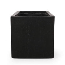 Vanessa Outdoor Modern Large Cast Stone Rectangular Planters (Set of 2), Black