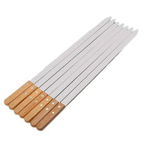 NYTFHMS Kebab Skewers with Wooden Handle 2-8Pcs 23.5'' Large Stainless Steel Skewers Wood Barbecue Grill Long Handle Flat Kebab Skewer Accessories Tool,Size_name-8pcs