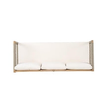 Christopher Knight Home Teres Acacia Wood Outdoor 3 Seater Sofa with Romovable Cushions, Wooden Patio Sofa Couch with Cushion, Comfy Garden Cloud Sofa Couch with Rope Woven Armrest, Beige+Light Teak
