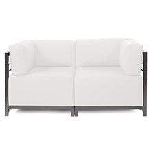 Howard Elliott Axis Patio Ottoman with Cover, Upholstered Footstoll Coffee Table Ottoman Bench, Seating Futniture for Both Indoor & Outdoor Home and Office, Titanium Frame, Seascape Natural