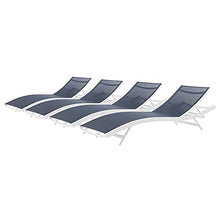 Lounge Chair Chaise, Set of 4, Aluminum, Metal, White Blue Navy, Modern, Outdoor Patio Balcony Cafe