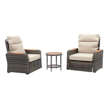 Teamson Home - Outdoor 3 Piece Wicker Recliner Set with Wood Armrests and Cushions, Gray