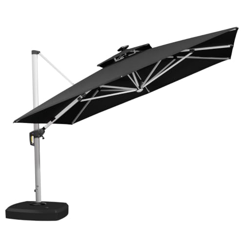 OROTLECT 132" Square Solar Powered LED Lighted Cantilever Umbrella With Wheeled Base,Black