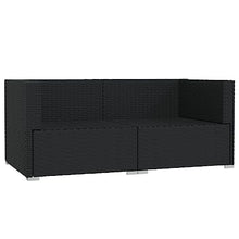 Patio Loveseat with Cushions Black Poly Rattan 2-Seater Outdoor Sofa, Waterproof PE Wicker Garden Couch with Removable Seat Cushions, Durable Steel Frame Modular Loveseat for Patio Furniture Set