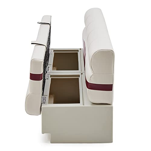 DeckMate Complete 55" Premium Pontoon Boat Seat Bench and Base Ivory Burgundy Tan