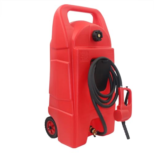 HOYOC 34 Gallon Fuel Caddy, Portable Gas Can Fuel Tank Container with Delivery Hose and Wheels, Gasoline Diesel Can Reversible Rotary Hand Siphon Pump, for Cars, Lawn Mowers, ATVs, Boats