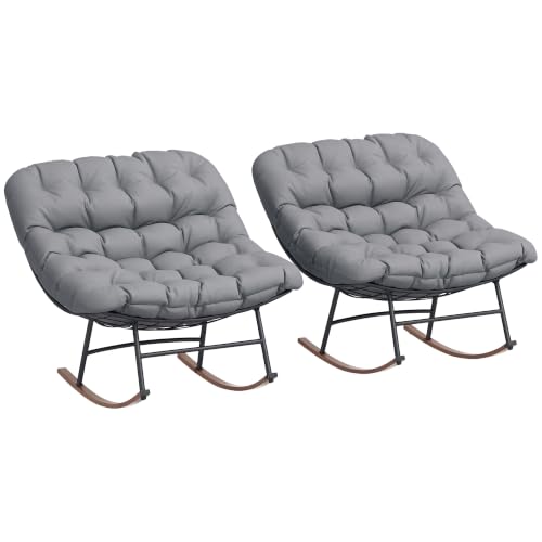 Outsunny Outdoor Rocking Chair Set of 2 Oversized with Cushions Gray