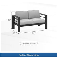 Seeheool 52" All-Weather Metal Loveseat Patio Sofa with Thick Light Gray Cushions & Black Frame