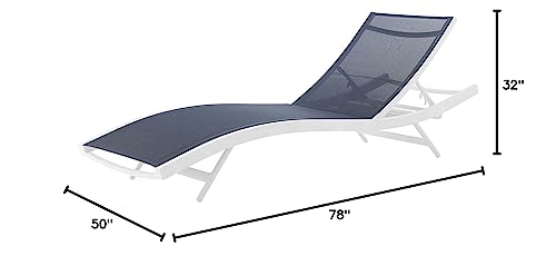 Lounge Chair Chaise, Set of 2, Aluminum, Metal, White Blue Navy, Modern, Outdoor Patio Balcony Cafe