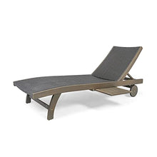 Christopher Knight Home Banzai Outdoor Wicker and Wood Chaise Lounge with Pull-Out Tray Grey