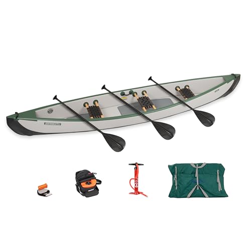 Sea Eagle TC16 Inflatable Canoe with Wood Web Seats, Pump, Bag & Optional Paddles Green and Gray