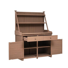 FAVSH Potting Bench Table, 65" Solid Fir Wood Gardening Table with Three-Tier Storage Shelf, Two Drawer and Cabinet, Large Gardening Workstation for Patio, Porch, Kitchen, Dining Room,Brown