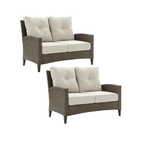 Home Square 2 Piece Outdoor Wicker High Back Loveseat Set Beige