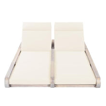 Merax Double Chaise Lounge Chair Outdoor, 4-Position Adjustable Backrest & Headrest for Each Seat, Modern 79" Acacia Wood Pool Lounge with 4-Fold Cushions for Patio Garden Beach, Beige+Light White