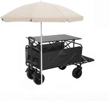 Big Vendor Cart for Outdoor Event – Portable Mobile Food Cart, Heavy Duty Folding Utility Grocery Wagon, for Commercial Street, Beaches, Festivals, Farmers Market(Black,35.4x39.3in)