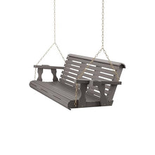 Amish Casual Heavy Duty 700 Lb Capacity Porch Swing with Cup Holders (6 Foot, Semi-Solid Gray Stain) – Wooden Outdoor Roll Back Swing with Hanging Chains – Amish Made in the USA
