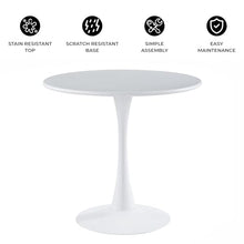 LeisureMod Bello 35" Round Outdoor Dining Table, Modern Black Metal, White