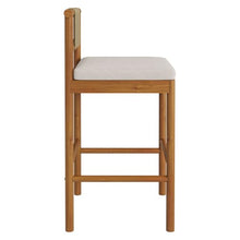 Modway Eleni Set of 2 Outdoor Teak Wood Bar Stools with Rope Backrests in Natural Sail - Patio Bar Chairs with Sunproof Foam Cushions