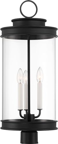 Savoy House 5-902-BK Englewood Traditional Vintage Coastal Clear Glass Outdoor Post Lantern, 3-Light 180 Total Watts, 26" H x 11" W, Matte Black