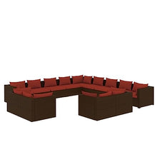 HKQWPBF 13 Piece Poly Rattan Garden Lounge Set with Cushions, Brown Patio Seating for Outdoor Living Space, Modern PE Rattan Sofa with Powder-Coated Steel Frame