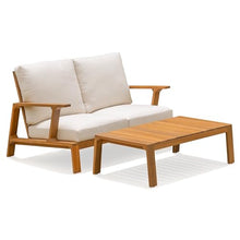 Idzo Jasper Solid Acacia Wood Loveseat Patio Set with Beige Cushions & Coffee Table – Modern Outdoor Furniture for Poolside, Garden, or Deck
