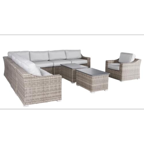 Homyee Outdoor Wicker Sofa Set with Two Coffee Tables and Two Club Chairs for Backyard, Lawn, Patio Furniture Set with Aluminum Frame and Washable Cushions for Poolside