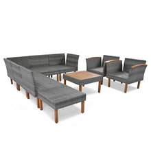 Merax Outdoor Patio Furniture Sets, Free Combination Rattan Sofa with Wood Tabletop, 9-piece, Grey