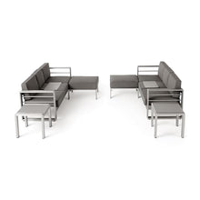 Christopher Knight Home Cape Coral Outdoor 6-Seater Aluminum Conversation Set Silver + Khaki
